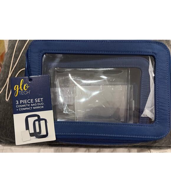 Glo Tech Other - GloTECH 3 piece Cosmetic Bag Duo+Mirror, Blue